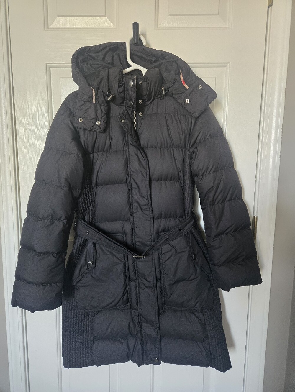 Burberry Black Quilted Hooded Belted Puffer Coat